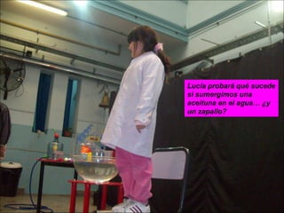 Lucía probará qué sucede si sumergimos una aceituna en el agua… ¿y un zapallo? 