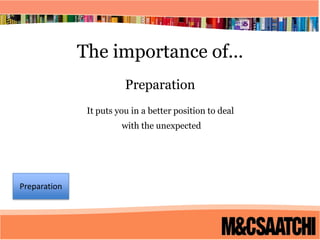 The importance of...PreparationIt puts you in a better position to deal with the unexpectedPreparation 