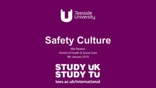 Safety Culture
Mel Newton
School of Health & Social Care
8th January 2019
 