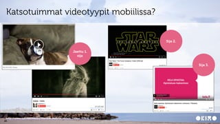 CONFIDENTIAL21
Katsotuimmat videotyypit mobiilissa?
http://www.iab.net/media/file/IAB_Mobile_Video_Usage_FINAL.pdf
Jaettu ...