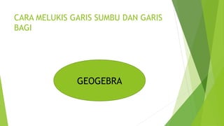 CARA MELUKIS GARIS SUMBU DAN GARIS
BAGI
GEOGEBRA
 