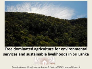 Tree dominated agriculture for environmental
services and sustainable livelihoods in Sri Lanka
Kamal Melvani, Neo Synthesis Research Centre (NSRC), neosynth@sltnet.lk
 