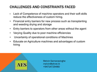 Custom hiring: The impact on Paddy Cultivation in Sri Lanka