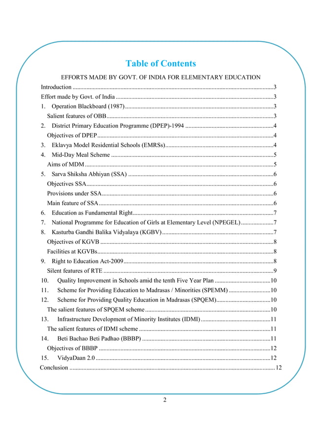 Efforts made by government of India for elementary education ...