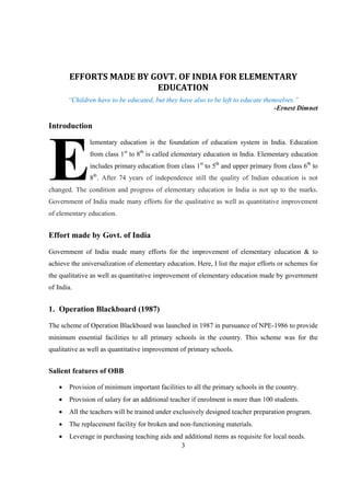 Efforts made by government of India for elementary education ...