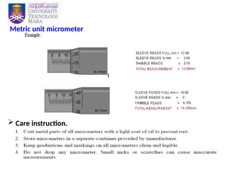 24
Metric unit micrometer
 Care instruction.
 