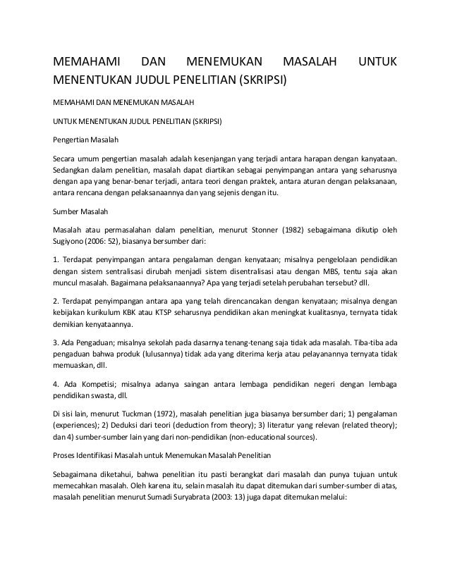 Memahami Dan Menemukan Masalah Untuk Menentukan Judul Penelitian