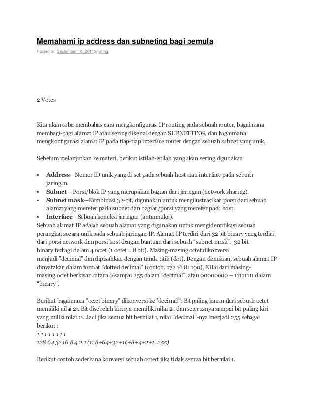 Memahami Ip Address Dan Subneting Bagi Memahami Ip Address Dan Subneting Bagi