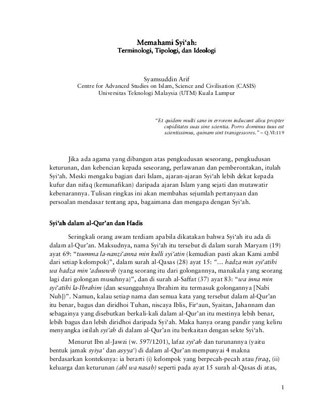 Memahami Syiah Kronologi Ideologi Tipologi
