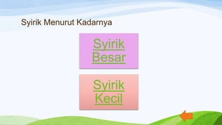 Syirik Menurut Kadarnya
Syirik
Besar
Syirik
Kecil
 