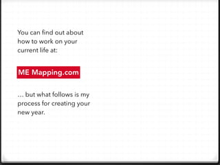 ME Mapping.com
You can find out about
how to work on your
current life at:
… but what follows is my
process for creating y...
