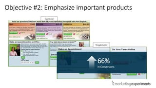 Objective #2: Emphasize important products
Treatment
66%
in Conversions
Control
 
