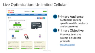 #WebClinic
Live Optimization: Unlimited Cellular
Primary Audience
Primary Objective
Promote deals and
savings on specific
products
Customers seeking
specific mobile products
and accessories
http://bit.ly/1poSttI
 
