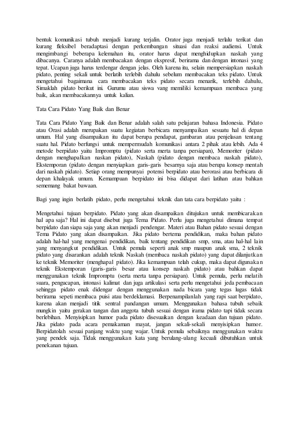 Membaca nyaring teks pidato dengan intonasi yang tepat Membaca nyaring teks pidato dengan intonasi yang tepat