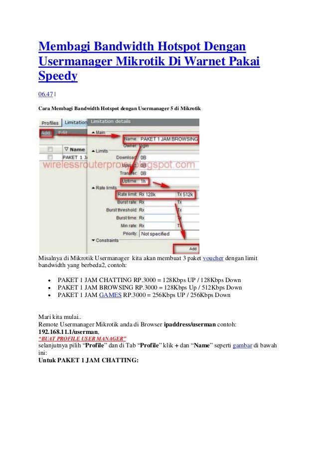 Membagi Bandwidth Hotspot Dengan Usermanager Mikrotik Di