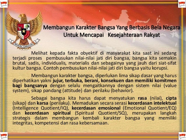 Membangun karakter bangsa yang berbasis bela negara untuk 