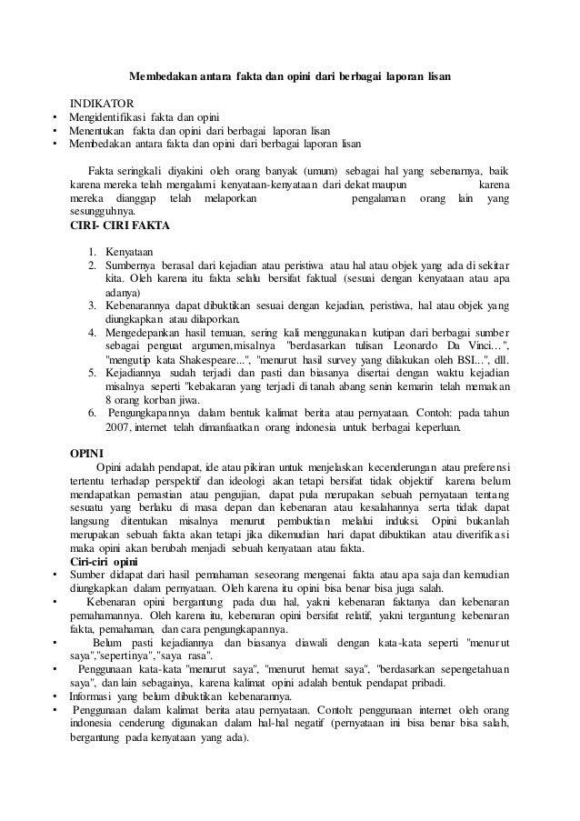 Membedakan Antara Fakta Dan Opini Dari Berbagai Laporan Lisan
