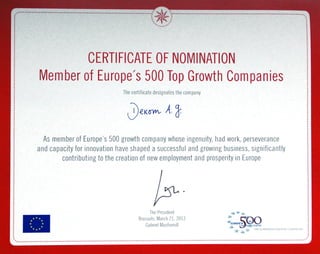 DEKOM Award Member of Europes 500 Top Growth Companies