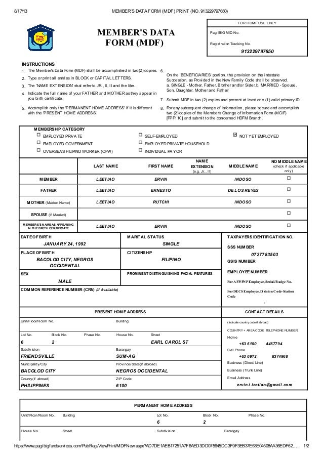 download pag ibig membership application form member s data form mdf print no download pag ibig membership application form member s data form mdf print no