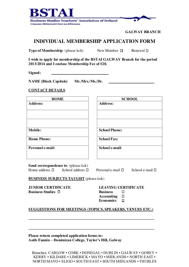 membership application form 2013 2014 galway1 membership application form
