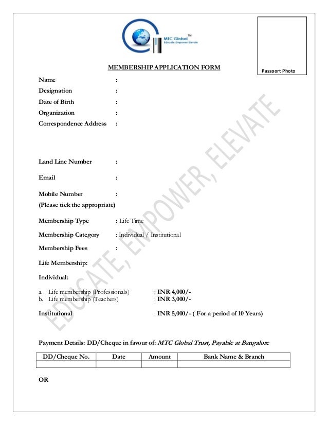 Membership application form mtc global- life membership