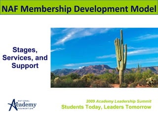 Stages, Services, and Support 2009 Academy Leadership Summit Students Today, Leaders Tomorrow NAF Membership Development Model 