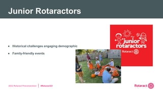 2022 Rotaract Preconvention #Rotaract22
● Historical challenges engaging demographic
● Family-friendly events
Junior Rotaractors
 