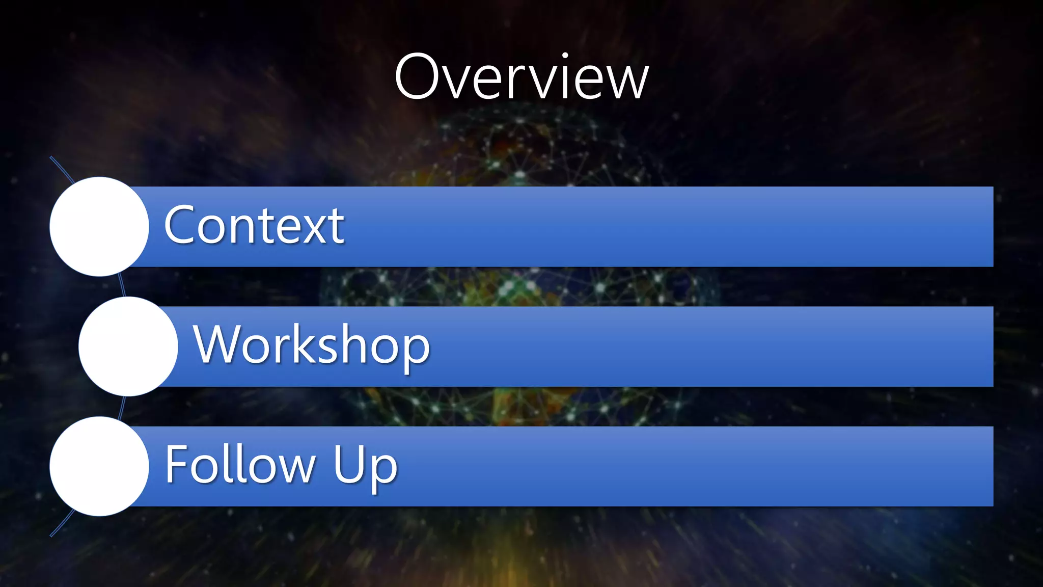 Overview
Context
Workshop
Follow Up
