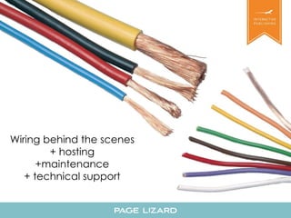 Wiring behind the scenes 
+ hosting 
+maintenance 
+ technical support 
 