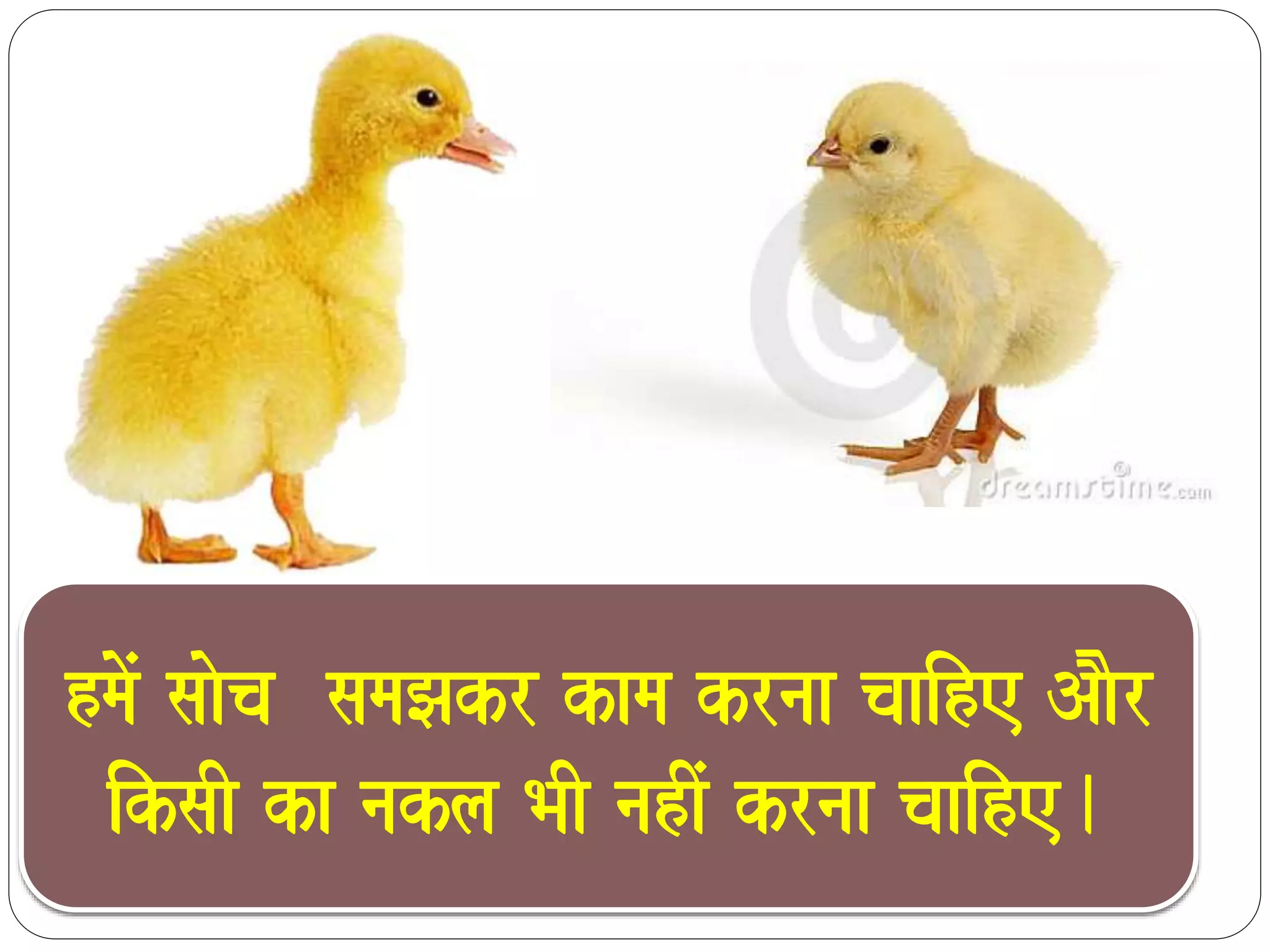 hmaoM saaoca samaJakr kama krnaa caaihe AaOr 
iksaI ka nakla BaI nahIM krnaa caaihe. 
 