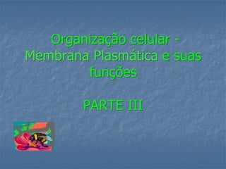 Organização celular -
Membrana Plasmática e suas
        funções

        PARTE III
 