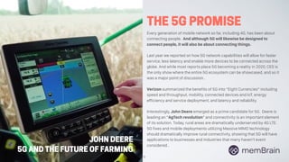 THE 5G PROMISE
JOHN DEERE
5G AND THE FUTURE OF FARMING
Every generation of mobile network so far, including 4G, has been a...
