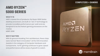 AMD RYZEN™
5000 SERIES
WHAT IT IS
AMD’s newest line of products, the Ryzen 5000 Series
desktop processors, are built on “Z...