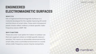 ENGINEERED
ELECTROMAGNETIC SURFACES
WHAT IT IS
ESS or Engineered Electromagnetic Surfaces is a
material developed for the ...