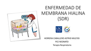 ENFERMEDAD DE
MEMBRANA HIALINA
(SDR)
HERRERA CABALLERO ASTRID MILEYDI
PCE NEONATO
Terapia Respiratoria
 