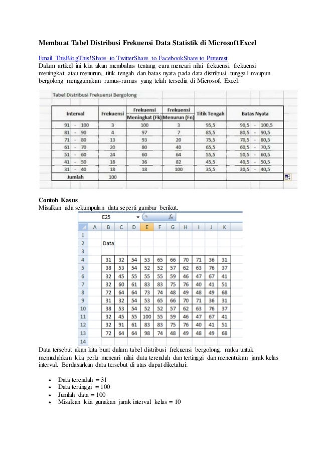 Membuat Tabel Distribusi Frekuensi Data Statistik Di Microsoft Excel