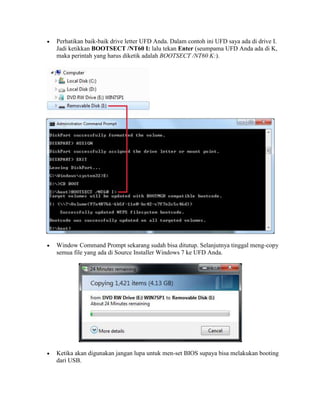 Membuat bootable usb flash disk untuk windows 7 dan windows xp | DOCX