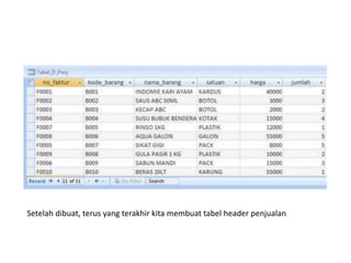 Setelah dibuat, terus yang terakhir kita membuat tabel header penjualan
 