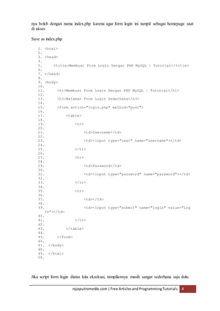 Membuat form login dengan php mysql | PDF