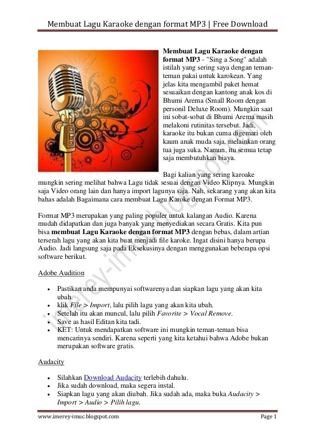 Membuat lagu karaoke dengan format mp3
