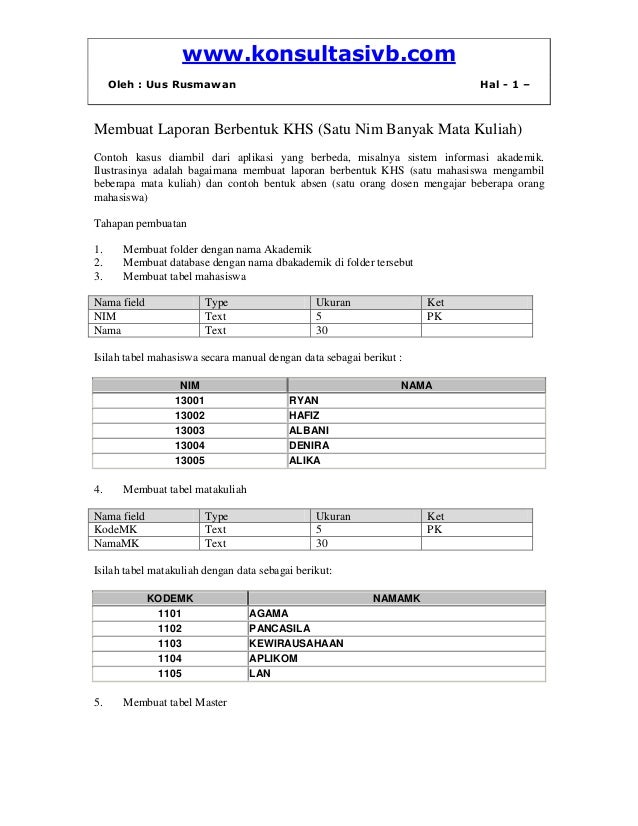 Membuat laporan berbentuk khs