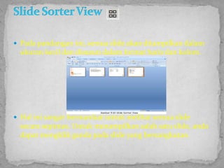 Klikkananpadahalamankerja Microsoft Office Powerpoint 2007, tentunya yang sudahdiberikan background denganmemanfaatkan Design Powerpoint 2007,Pilihformat backgorund (bagianbawah)Padaformat background adaduapilihan Fill dan Picture, silahkanklikFill,Fill memiliki 4 pilihan, yaitu : 1) Solid Fill, 2) Gradient Fill, 3) Ficture or Texture Fill, 4) Hide Background GraphicsBerikutinipenjelasanmengenaikeempatpilihanpada Fill :• Solid Fill : jikaAndainginmengisi slide presentasidenganwarna solid (warnatunggal), pilihlah Solid Fill. Klik Color danpilihwarna yang Andasuka. Andabisamenggeser Transparency kearahkananuntukmembuatwarnaitumenjadilebihtransparandanpudar.• Gradient Fill : ApabilaAndainginmewarnai slide presentasidenganwarnagradasi, pilihlahopsiini. Kalauingincepat, klik Preset Colors danpilih model warnagradasi yang adadi situ. Pilihlah model gradasiitudenganmengklikbagian Type.• Picture or Texture Fill : JikaAndainginmenggunakangambaratauteksturuntukmewarnailatarbelakang slide presentasi, pilihlahopsiini. Klik Texture jikaAndainginmendapatkangambarlatarbelakanginstan.• Hide Background Graphics : Pilihaniniadalahbergunanuntukmenyembunyikanbeberapagrapichs yang adapada background kitaJikaAndasudahmengubah format warnanya yang sesuaidengankeinginanAnda, makasebagailangkahterakhiradalahtekantombol Close apabilapewarnaanituhanyaditerapkanuntuksatu slide presentasi yang aktifsaatitusaja. Sedangkanpilihan Apply to All adalahseluruh slide presentasiAndadiberikan background yang samabaik yang slide yang sudahadamaupun slide berikutnya.Membuat Background dengan Warna Kesukaan