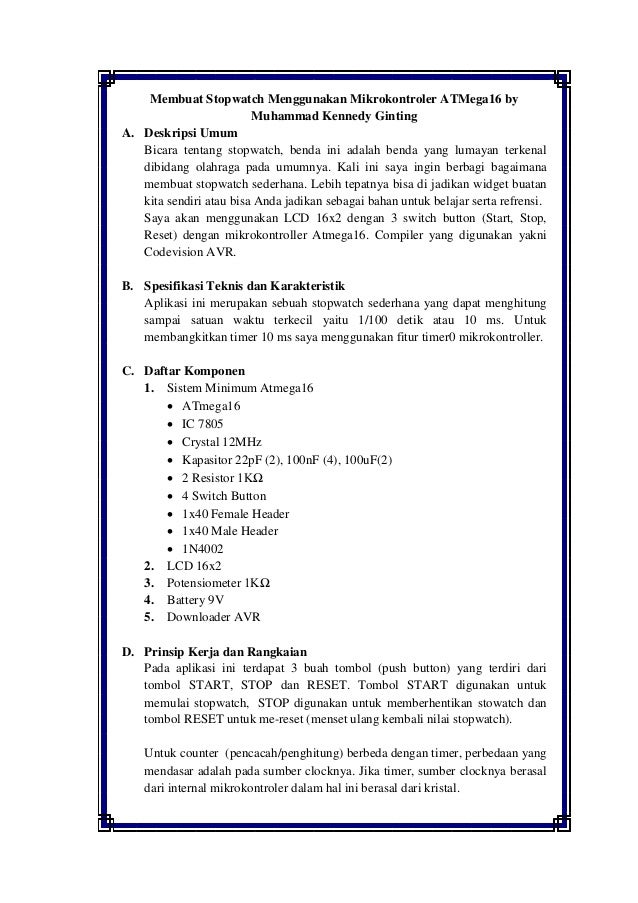 Membuat stopwatch menggunakan mikrokontroler atmega16 by muhammad ken…