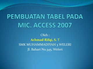 Oleh :
Achmad Rifqi, S. T
SMK MUHAMMADIYAH 3 WELERI
Jl. Bahari No.345, Weleri
 