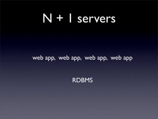 N + 1 servers

web app, web app, web app, web app


             RDBMS
 