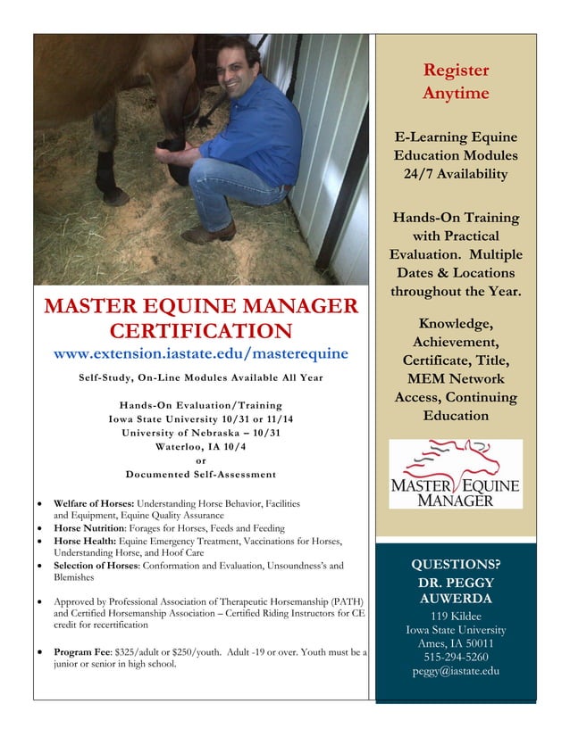 Master Equine Manager Certification Fall Program