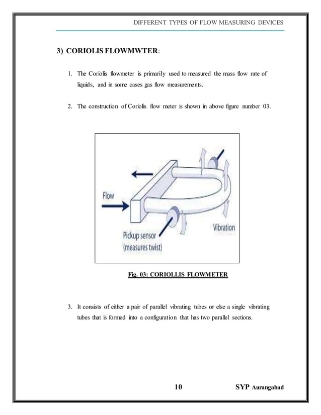 microproject on different types of flow measuring devices