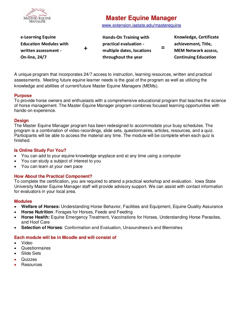 Master Equine Manager