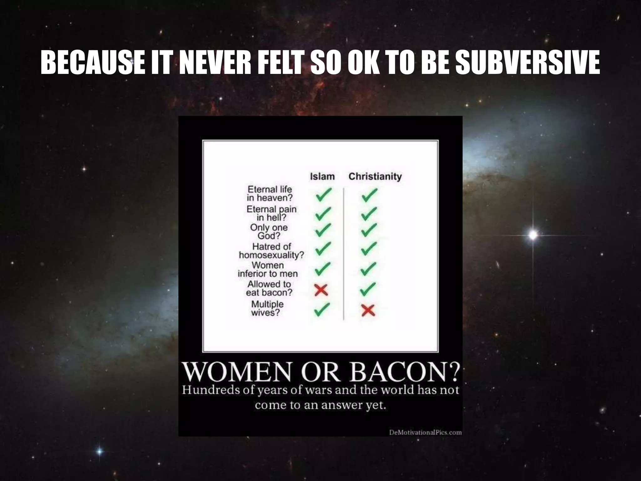 BECAUSE IT NEVER FELT SO OK TO BE SUBVERSIVE
 