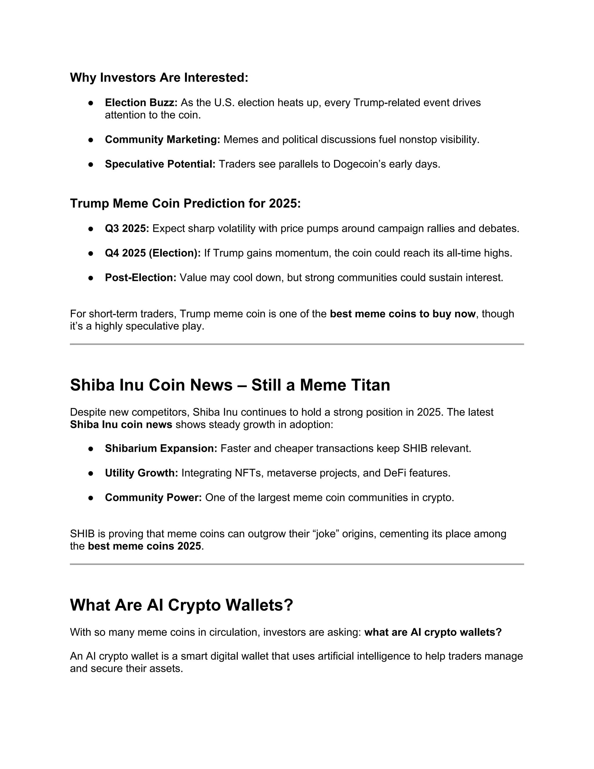 Memecoinist Update: Best Meme Coins 2025, Trump Meme Coin Predictions, and  the Future of AI Crypto Wallets | DOCX